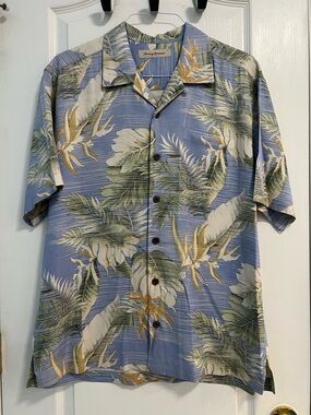 Tommy Bahama Blue Botanical Print Short Sleeve Camp Shirt